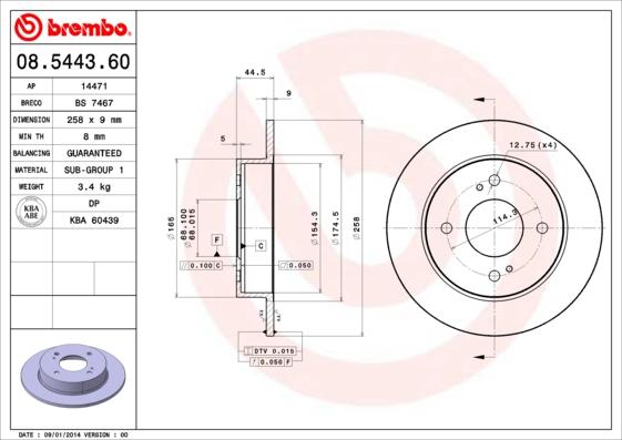 Brembo 08.5443.60 - Bremžu diski adetalas.lv