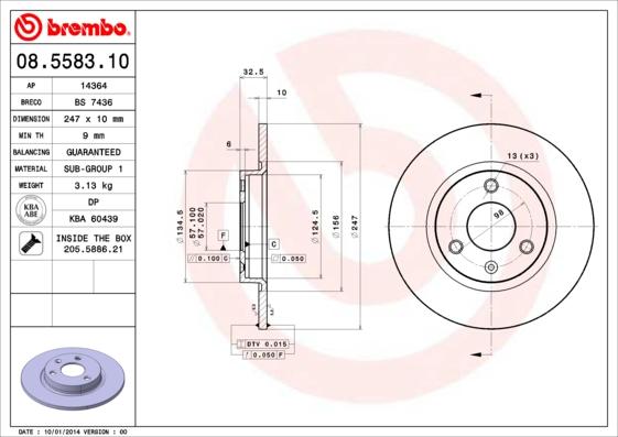 Brembo 08.5583.10 - Bremžu diski adetalas.lv