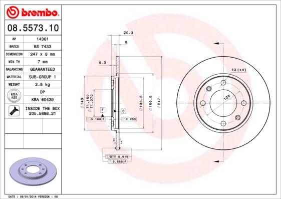 Brembo 08.5573.10 - Bremžu diski adetalas.lv