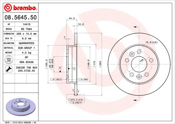 Brembo 08.5645.50 - Bremžu diski adetalas.lv