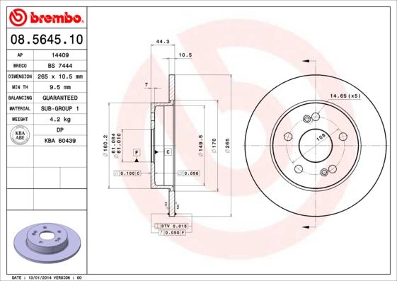 Brembo 08.5645.10 - Bremžu diski adetalas.lv