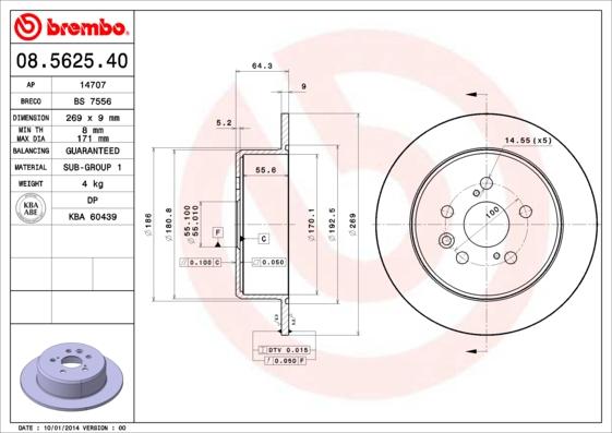 Brembo 08.5625.40 - Bremžu diski adetalas.lv