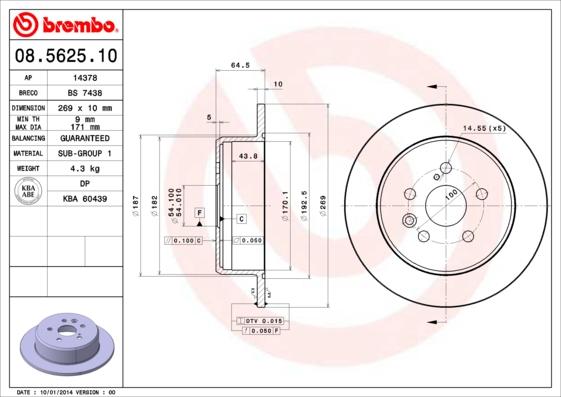 Brembo 08.5625.10 - Bremžu diski adetalas.lv