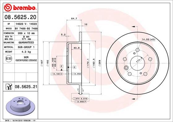 Brembo 08.5625.21 - Bremžu diski adetalas.lv