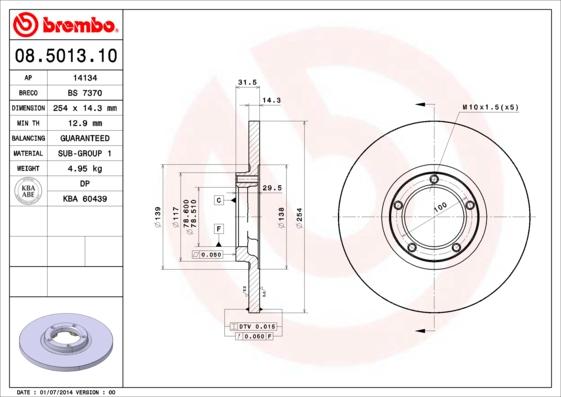 Brembo 08.5013.10 - Bremžu diski adetalas.lv