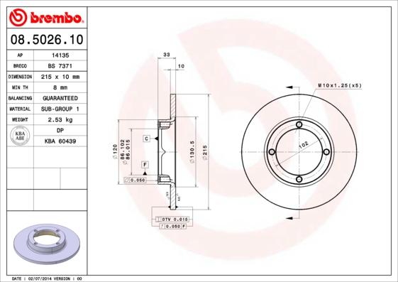 Brembo 08.5026.10 - Bremžu diski adetalas.lv