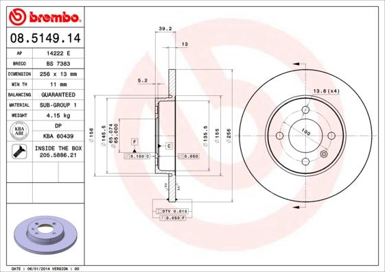 Brembo 08.5149.14 - Bremžu diski adetalas.lv