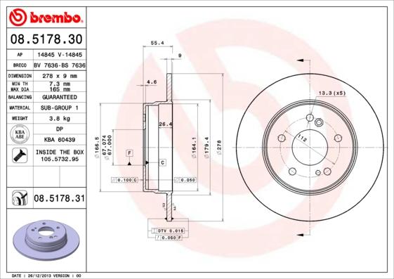 Brembo 08.5178.31 - Bremžu diski adetalas.lv