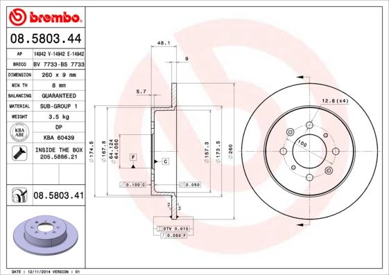 Brembo 08.5803.44 - Bremžu diski adetalas.lv