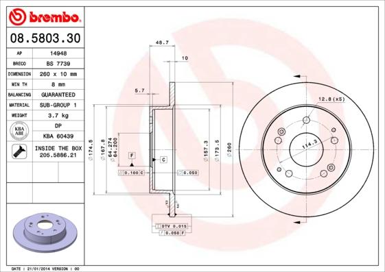 Brembo 08.5803.30 - Bremžu diski adetalas.lv