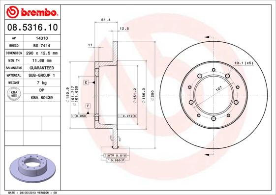 Brembo 08.5316.10 - Bremžu diski adetalas.lv