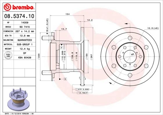 Brembo 08.5374.10 - Bremžu diski adetalas.lv