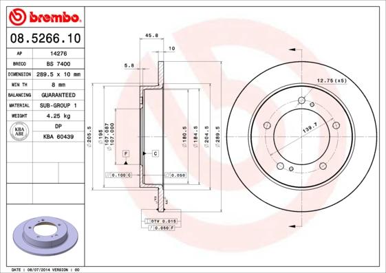 Brembo 08.5266.10 - Bremžu diski adetalas.lv