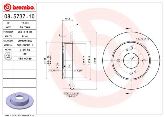 Brembo 08.5737.10 - Bremžu diski adetalas.lv