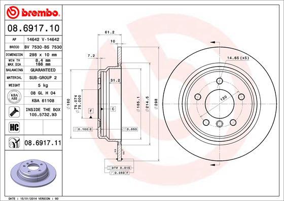 Brembo 08.6917.11 - Bremžu diski adetalas.lv