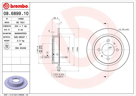 Brembo 08.6899.10 - Bremžu diski adetalas.lv