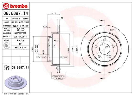 Brembo 08.6897.11 - Bremžu diski adetalas.lv