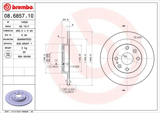 Brembo 08.6857.10 - Bremžu diski adetalas.lv