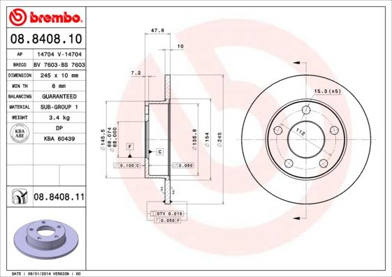 Brembo 08.8408.10 - Bremžu diski adetalas.lv