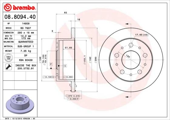 Brembo 08.8094.40 - Bremžu diski adetalas.lv