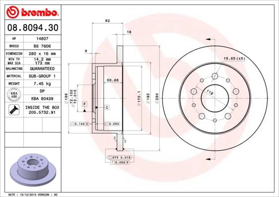 Brembo 08.8094.30 - Bremžu diski adetalas.lv