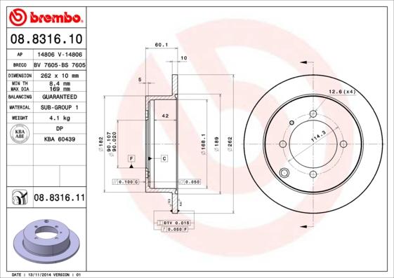 Brembo 08.8316.11 - Bremžu diski adetalas.lv