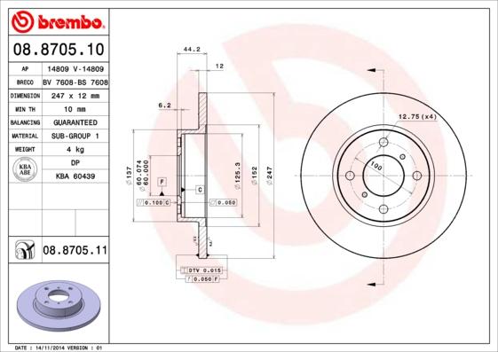 Brembo 08.8705.11 - Bremžu diski adetalas.lv