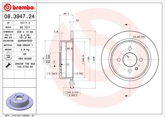 Brembo 08.3947.24 - Bremžu diski adetalas.lv