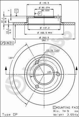 Brembo 08.3962.09 - Bremžu diski adetalas.lv