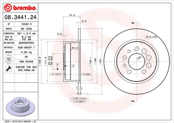 Brembo 08.3441.24 - Bremžu diski adetalas.lv