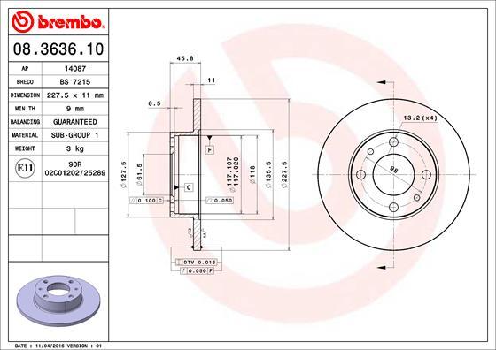 Brembo 08.3636.10 - Bremžu diski adetalas.lv