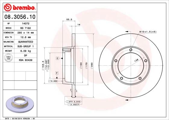 Brembo 08.3056.10 - Bremžu diski adetalas.lv