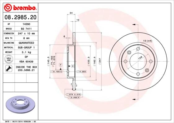 Brembo 08.2985.20 - Bremžu diski adetalas.lv