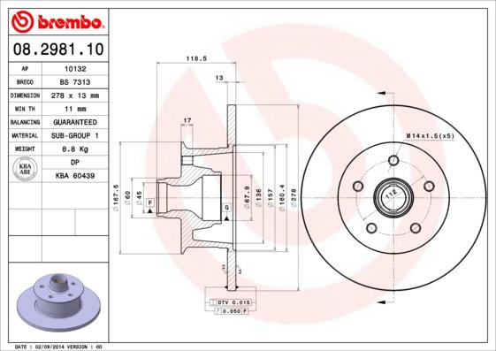 Brembo 08.2981.10 - Bremžu diski adetalas.lv