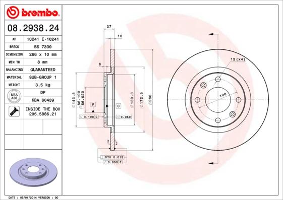 Brembo 08.2938.24 - Bremžu diski adetalas.lv