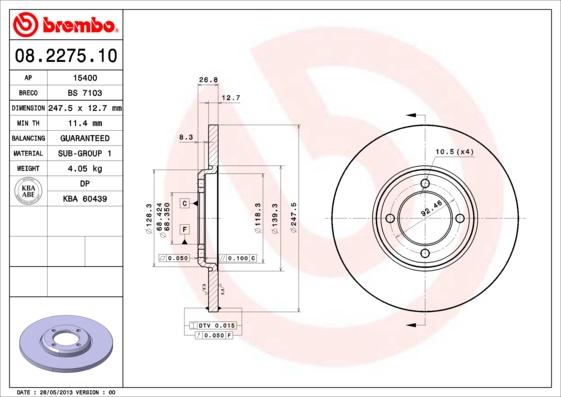 Brembo 08.2275.10 - Bremžu diski adetalas.lv