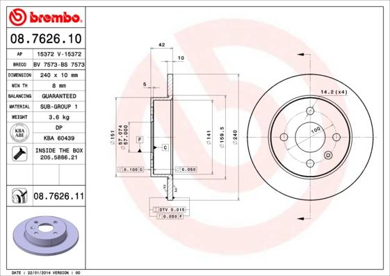 Brembo 08.7626.11 - Bremžu diski adetalas.lv