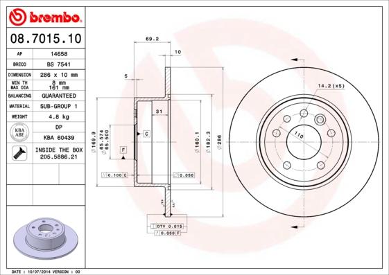 Brembo 08.7015.10 - Bremžu diski adetalas.lv