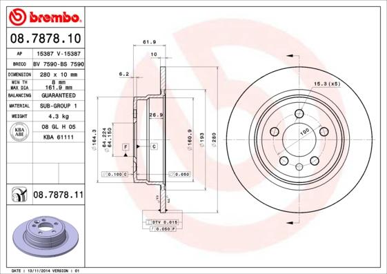 Brembo 08.7878.10 - Bremžu diski adetalas.lv