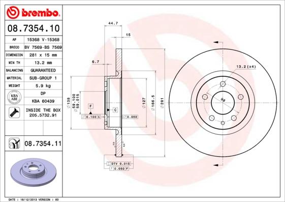 Brembo 08.7354.11 - Bremžu diski adetalas.lv