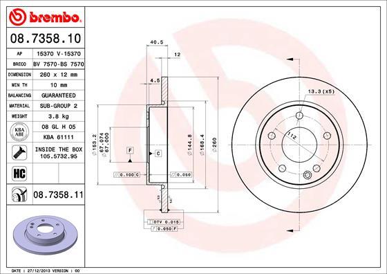 Brembo 08.7358.11 - Bremžu diski adetalas.lv