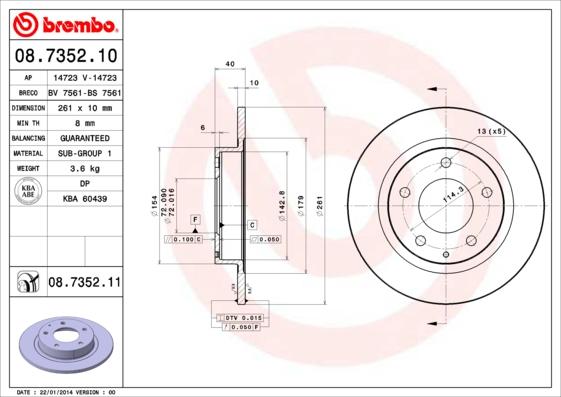 Brembo 08.7352.11 - Bremžu diski adetalas.lv