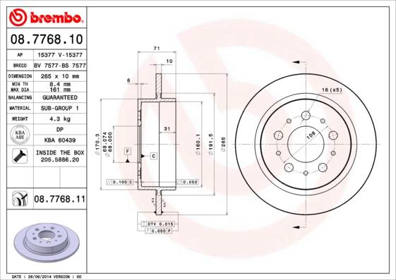 Brembo 08.7768.10 - Bremžu diski adetalas.lv