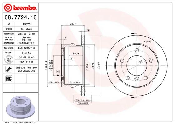 Brembo 08.7724.10 - Bremžu diski adetalas.lv