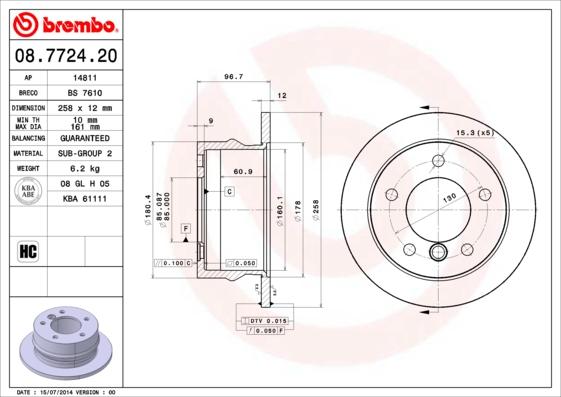 Brembo 08.7724.20 - Bremžu diski adetalas.lv