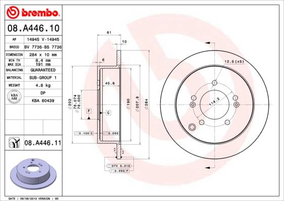 Brembo 08.A446.10 - Bremžu diski adetalas.lv