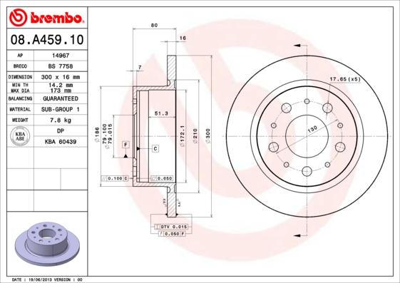 Brembo 08.A459.10 - Bremžu diski adetalas.lv