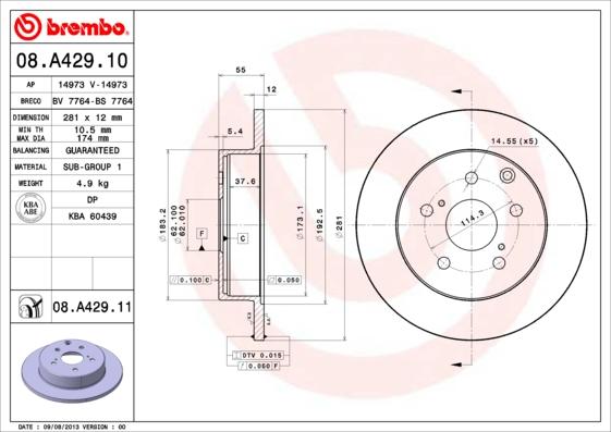 Brembo 08.A429.11 - Bremžu diski adetalas.lv