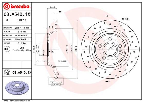 Brembo 08.A540.1X - Bremžu diski adetalas.lv