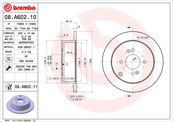 Brembo 08.A602.11 - Bremžu diski adetalas.lv